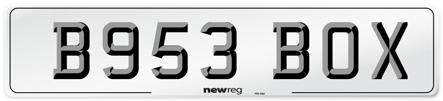 B953 BOX Number Plate from New Reg